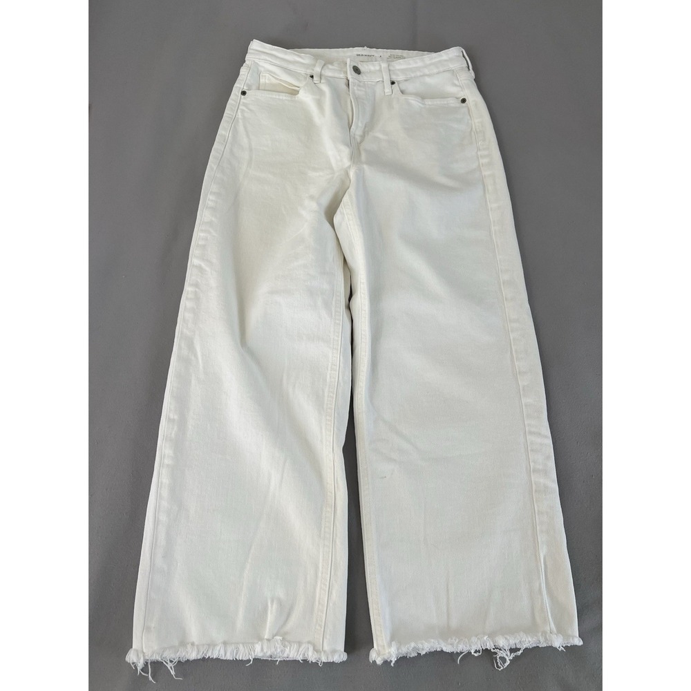Old Navy White‎ Extra High Rise Sky-Hi Wide Leg Denim Jeans Size 8 Out Hem